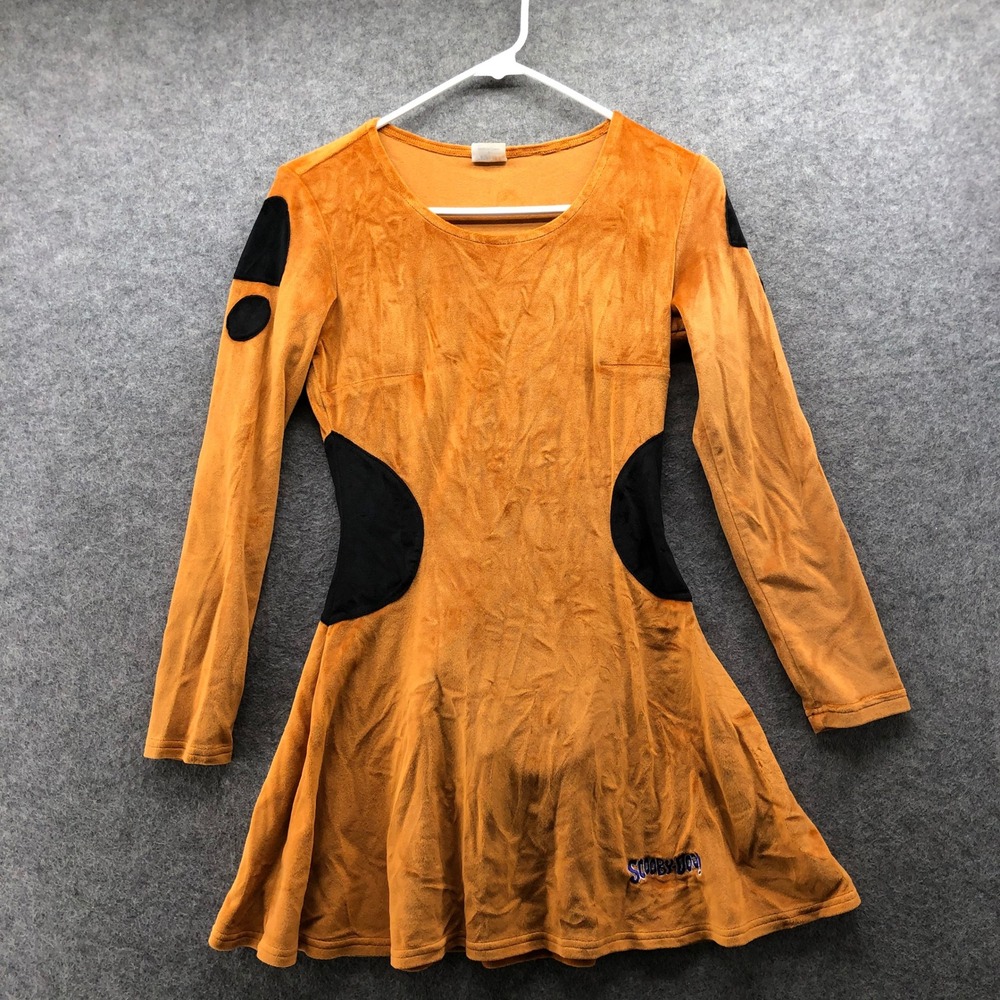 Scooby Doo Brown Velour Skater Dress Womens S Costume Cosplay Halloween Long Slv